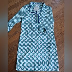 NWT Gretchen Scott Everywhere Dress Size large Green Blue Lifesaver Print